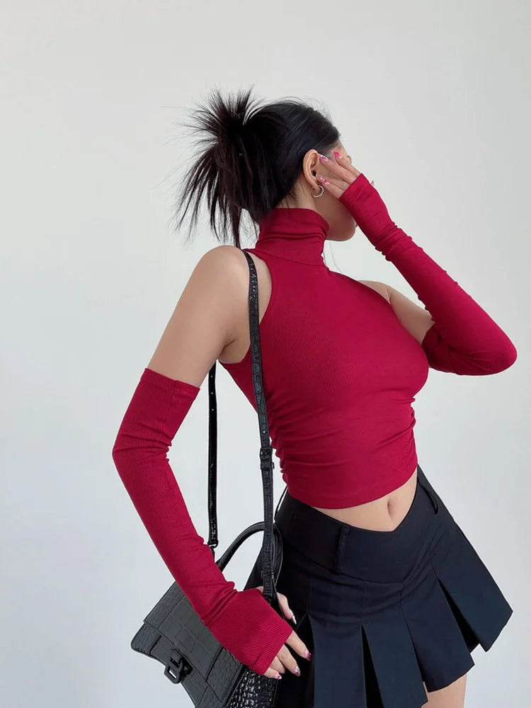 Top crop col haut plissé – Femme