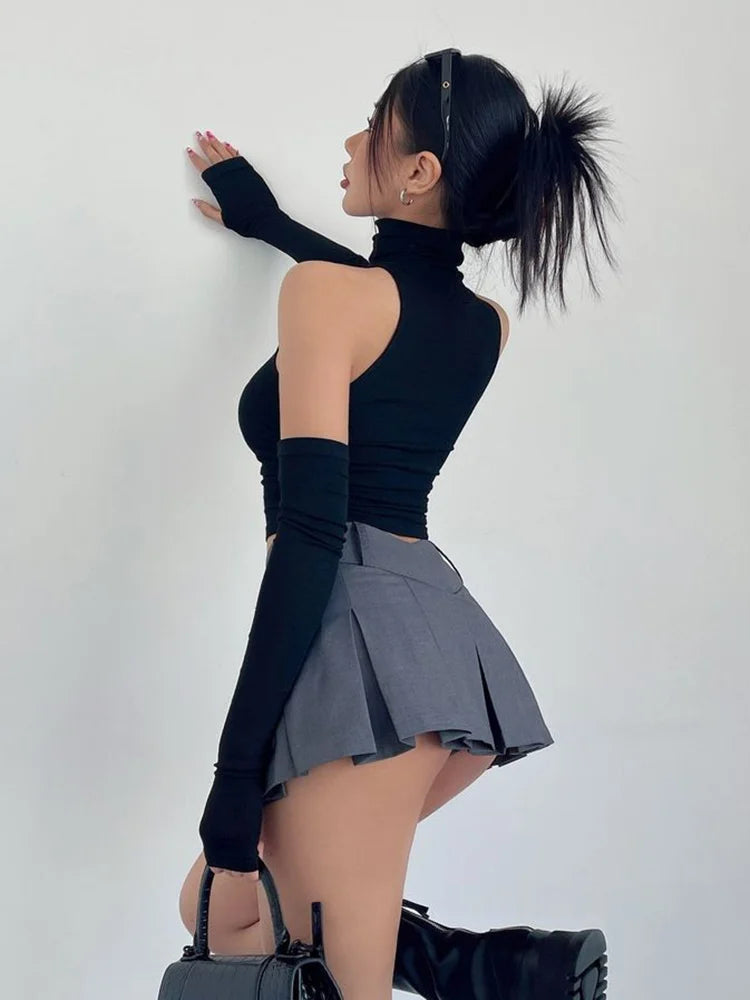 Top crop col haut plissé – Femme