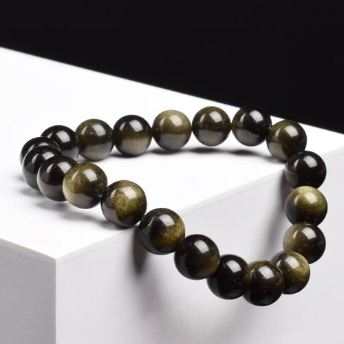Bracelet perles obsidienne dorée naturelle,énergétique